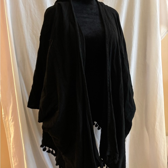 Sweaters - Black Poncho Shrug with Sleeves